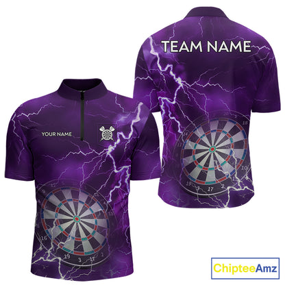 Custom Lightning Purple Darts Shirt With Pocket Option For Men, Darts Jersey TDM5552