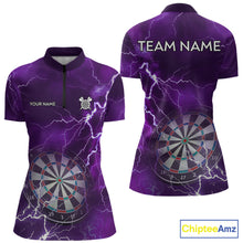 Load image into Gallery viewer, Custom Lightning Purple Darts Shirt With Pocket Option For Women, Darts Jersey TDM5552