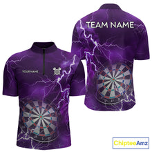Load image into Gallery viewer, Custom Lightning Purple Darts Shirt With Pocket Option For Men, Darts Jersey TDM5552