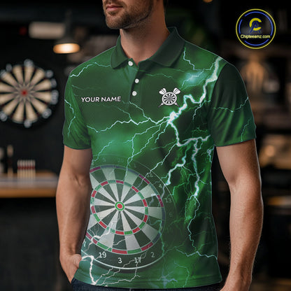 Custom Lightning Green Darts Shirt With Pocket Option For Men, Darts Jersey TDM5553