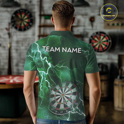 Custom Lightning Green Darts Shirt With Pocket Option For Men, Darts Jersey TDM5553