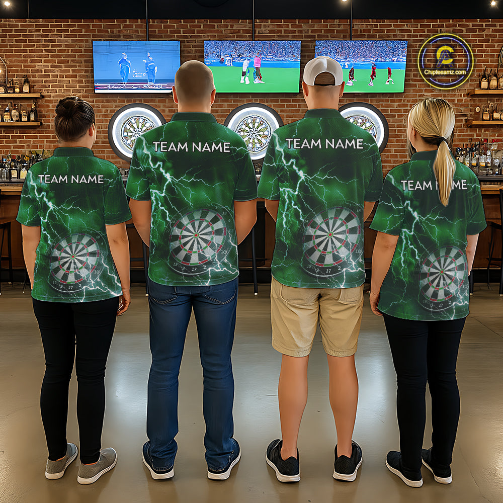 Custom Lightning Green Darts Shirt With Pocket Option For Men, Darts Jersey TDM5553