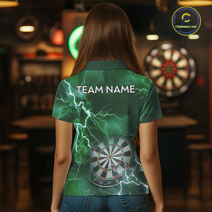Custom Lightning Green Darts Shirt With Pocket Option For Women, Darts Jersey TDM5553