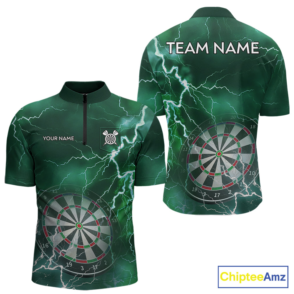Custom Lightning Green Darts Shirt With Pocket Option For Men, Darts Jersey TDM5553