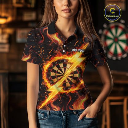 Personalized Dartboard Fire Flame Gold Thunder Women's Darts Shirt Custom Darts Team Jersey TDM5556