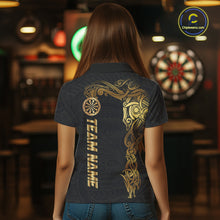 Load image into Gallery viewer, Personalized Gold Black Tribal Darts Shirt For Women Custom Darts Jersey Team Polo &amp; Quarter Zip TDM5557