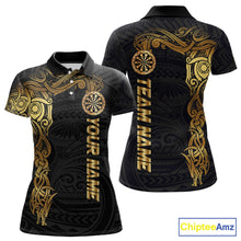Load image into Gallery viewer, Personalized Gold Black Tribal Darts Shirt For Women Custom Darts Jersey Team Polo &amp; Quarter Zip TDM5557