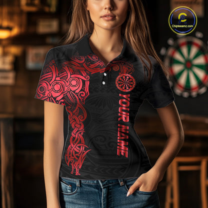 Personalized Black And Red Tribal Darts Shirt For Women Custom Darts Jersey Team Polo & Quarter Zip TDM5558