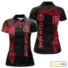 Load image into Gallery viewer, Personalized Black And Red Tribal Darts Shirt For Women Custom Darts Jersey Team Polo &amp; Quarter Zip TDM5558