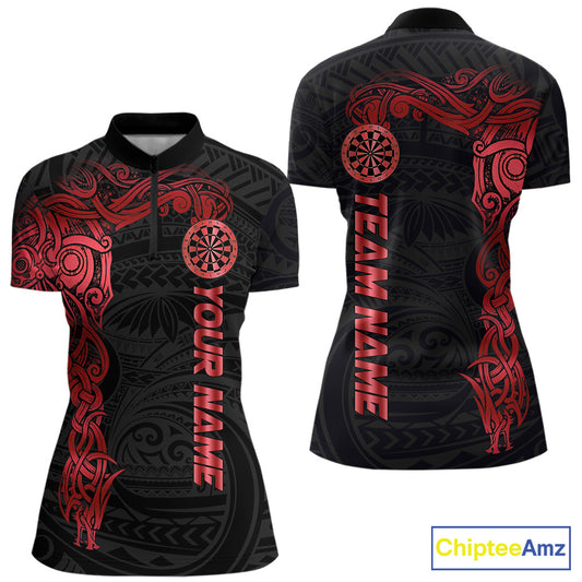 Personalized Black And Red Tribal Darts Shirt For Women Custom Darts Jersey Team Polo & Quarter Zip TDM5558