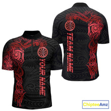 Load image into Gallery viewer, Personalized Black And Red Tribal Darts Shirt For Men Custom Darts Jersey Team Polo &amp; Quarter Zip TDM5558