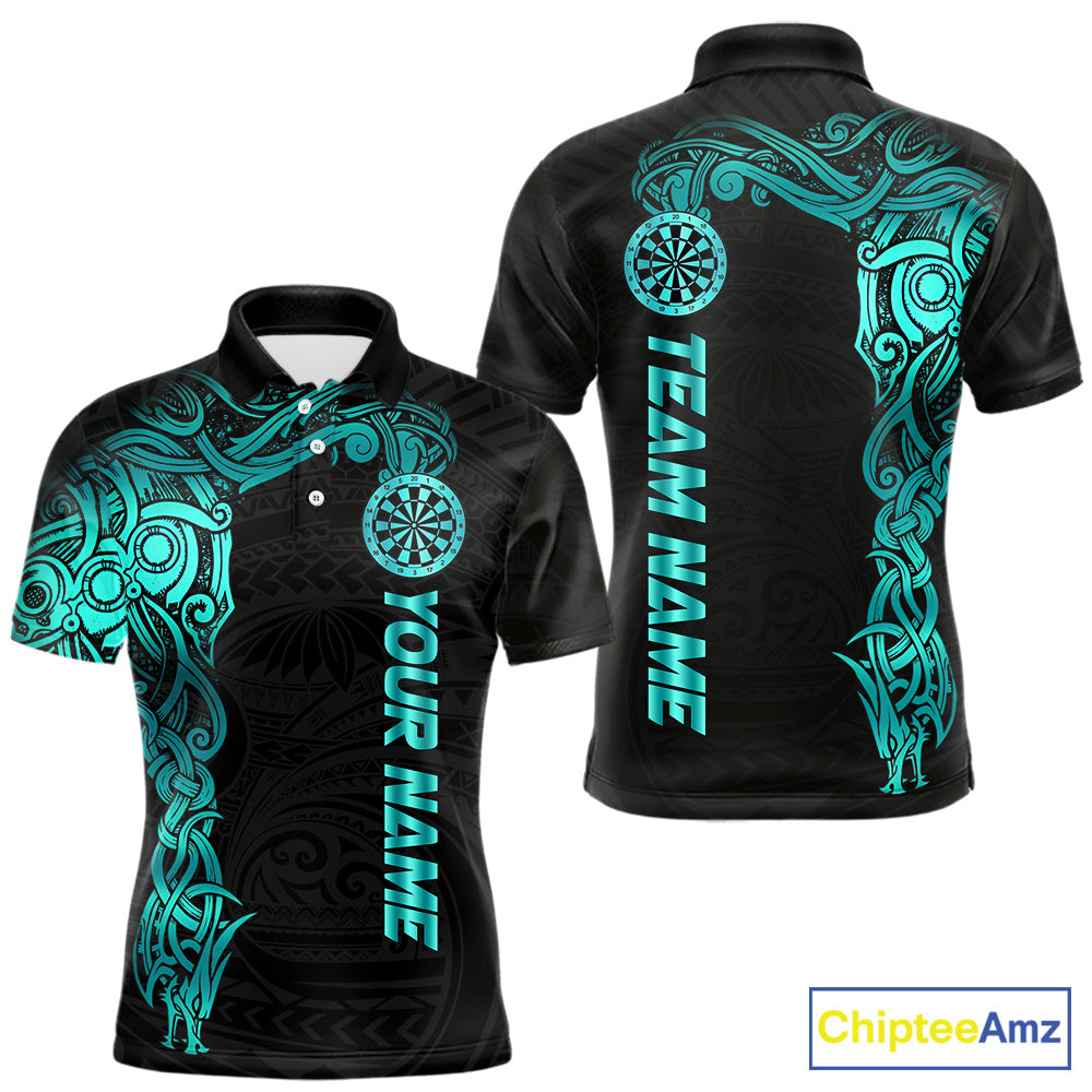 Black And Turquoise Tribal Darts Shirt For Men Custom Darts Jersey Team Polo & Quarter Zip TDM5559