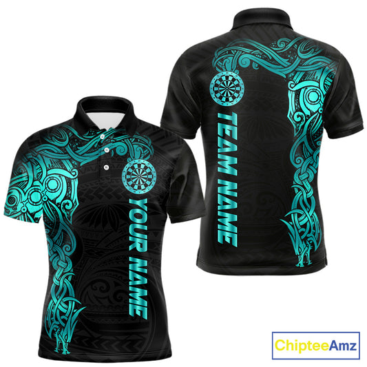 Black And Turquoise Tribal Darts Shirt For Men Custom Darts Jersey Team Polo & Quarter Zip TDM5559