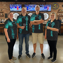 Load image into Gallery viewer, Black And Turquoise Tribal Darts Shirt For Women Custom Darts Jersey Team Polo &amp; Quarter Zip TDM5559