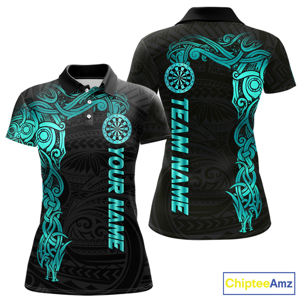 Black And Turquoise Tribal Darts Shirt For Women Custom Darts Jersey Team Polo & Quarter Zip TDM5559