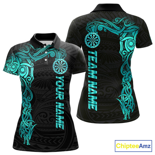 Black And Turquoise Tribal Darts Shirt For Women Custom Darts Jersey Team Polo & Quarter Zip TDM5559