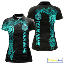 Load image into Gallery viewer, Black And Turquoise Tribal Darts Shirt For Women Custom Darts Jersey Team Polo &amp; Quarter Zip TDM5559