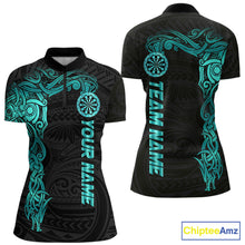 Load image into Gallery viewer, Black And Turquoise Tribal Darts Shirt For Women Custom Darts Jersey Team Polo &amp; Quarter Zip TDM5559