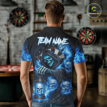 Load image into Gallery viewer, Blue Grim Reaper Flame Darts Shirt For Men Custom Skull Darts League Jersey Team Polo &amp; Quarter Zip TDM5560