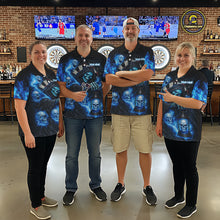 Load image into Gallery viewer, Blue Grim Reaper Flame Darts Shirt For Women Custom Skull Darts League Jersey Team Polo &amp; Quarter Zip TDM5560