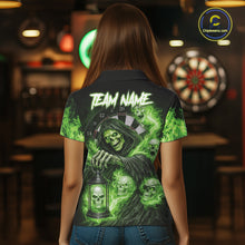 Load image into Gallery viewer, Green Grim Reaper Flame Darts Shirt For Women Custom Skull Darts League Jersey Team Polo &amp; 1/4 Zip TDM5561