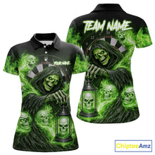 Load image into Gallery viewer, Green Grim Reaper Flame Darts Shirt For Women Custom Skull Darts League Jersey Team Polo &amp; 1/4 Zip TDM5561