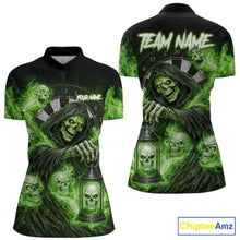 Load image into Gallery viewer, Green Grim Reaper Flame Darts Shirt For Women Custom Skull Darts League Jersey Team Polo &amp; 1/4 Zip TDM5561