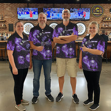 Load image into Gallery viewer, Purple Grim Reaper Flame Darts Shirt For Women Custom Skull Darts League Jersey Team Polo &amp; 1/4 Zip TDM5562