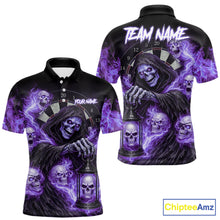Load image into Gallery viewer, Purple Grim Reaper Flame Darts Shirt For Men Custom Skull Darts League Jersey Team Polo &amp; 1/4 Zip TDM5562