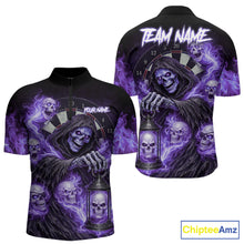 Load image into Gallery viewer, Purple Grim Reaper Flame Darts Shirt For Men Custom Skull Darts League Jersey Team Polo &amp; 1/4 Zip TDM5562