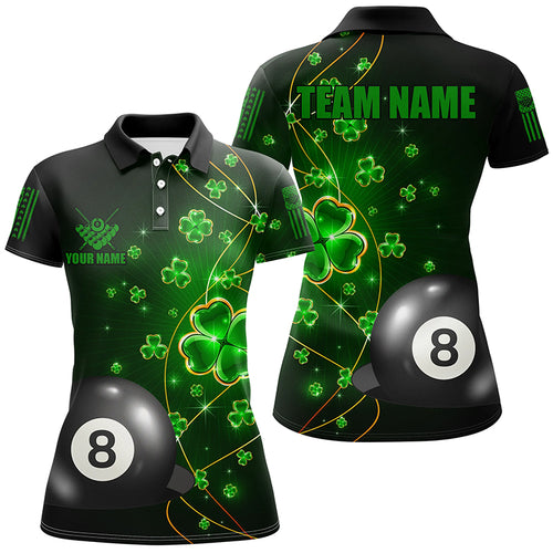3D 8 Ball Pool Luckiest Shamrock Women Billiard Polo Shirts Customized St Patrick Day Billiard Shirts TDM0988