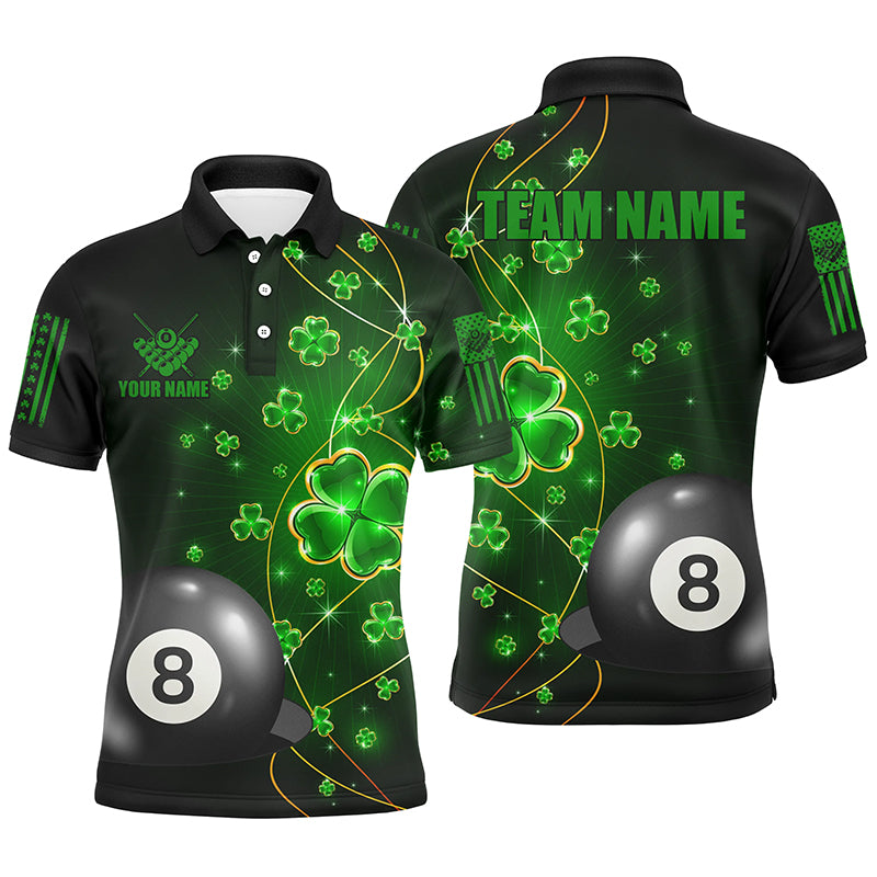 3D 8 Ball Pool Luckiest Shamrock Men Billiard Polo Shirts Customized St Patrick Day Billiard Shirts TDM0988