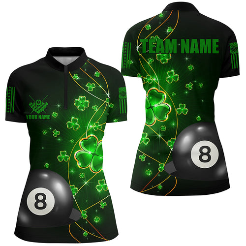 8 Ball Pool Luckiest Shamrock Women Quarter-Zip Shirt Custom St Patrick Day Billiard Shirts TDM0988