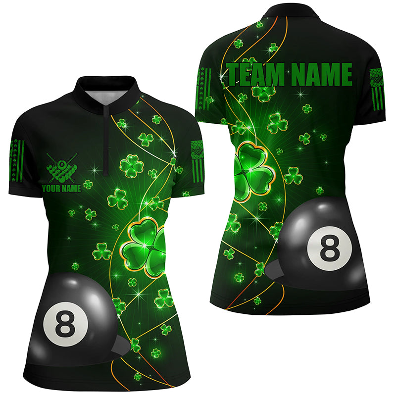 8 Ball Pool Luckiest Shamrock Women Quarter-Zip Shirt Custom St Patrick Day Billiard Shirts TDM0988