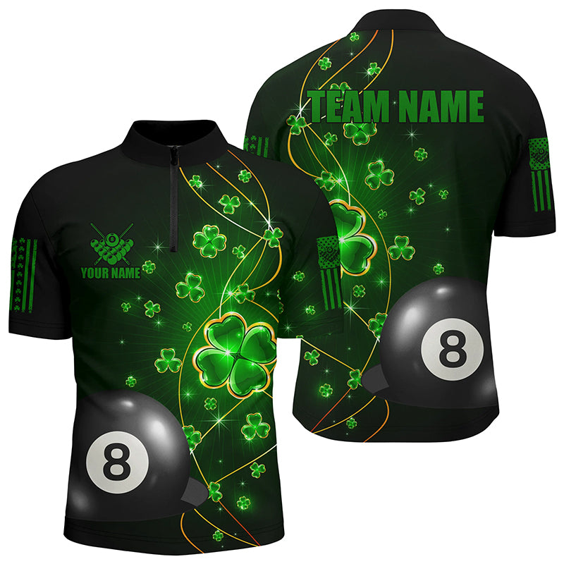 8 Ball Pool Luckiest Shamrock Men Quarter-Zip Shirt Custom St Patrick Day Billiard Shirts TDM0988