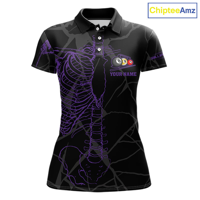 Black And Purple Funny Skeleton Billiard Polo & 1/4 Zip For Women Custom Billiard Pool Team Jersey TDM5798