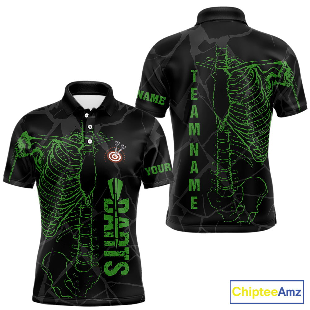 Black And Green Funny Skeleton Darts Polo & 1/4 Zip Custom Darts Shirt For Men Darts Team Jersey TDM5799