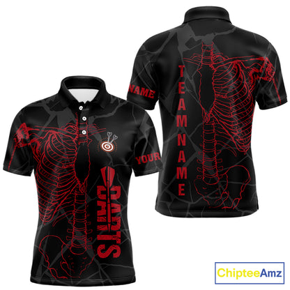Black And Red Funny Skeleton Darts Polo & 1/4 Zip Custom Darts Shirt For Men Darts Team Jersey TDM5800