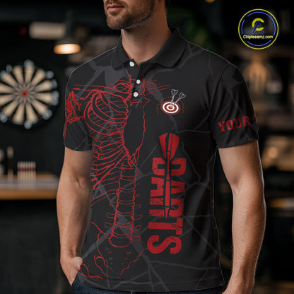 Black And Red Funny Skeleton Darts Polo & 1/4 Zip Custom Darts Shirt For Men Darts Team Jersey TDM5800