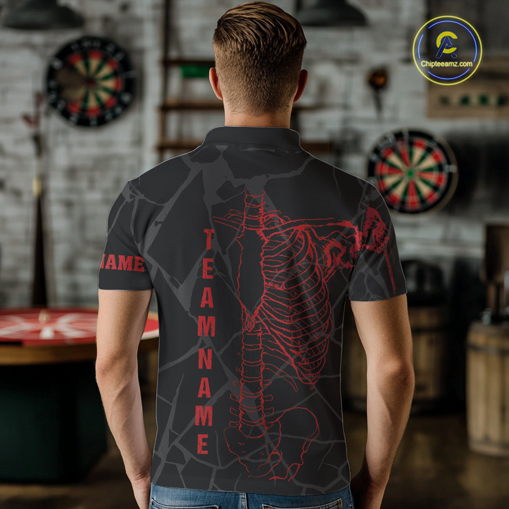 Black And Red Funny Skeleton Darts Polo & 1/4 Zip Custom Darts Shirt For Men Darts Team Jersey TDM5800