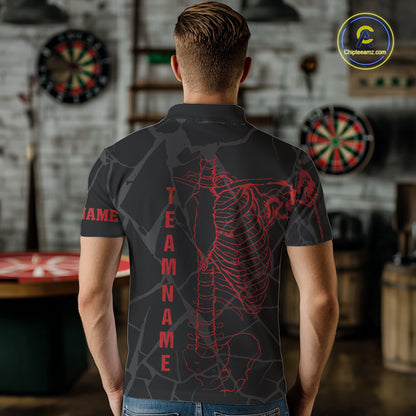 Black And Red Funny Skeleton Darts Polo & 1/4 Zip Custom Darts Shirt For Men Darts Team Jersey TDM5800