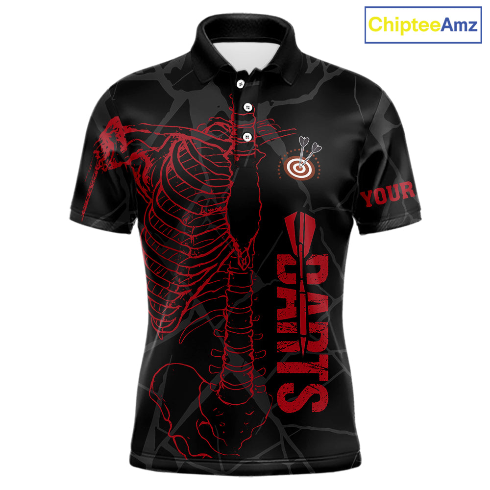 Black And Red Funny Skeleton Darts Polo & 1/4 Zip Custom Darts Shirt For Men Darts Team Jersey TDM5800