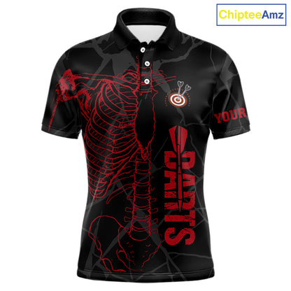 Black And Red Funny Skeleton Darts Polo & 1/4 Zip Custom Darts Shirt For Men Darts Team Jersey TDM5800