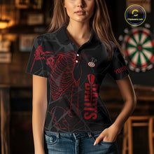 Load image into Gallery viewer, Black And Red Funny Skeleton Darts Polo &amp; 1/4 Zip Custom Darts Shirt For Women Darts Team Jersey TDM5800