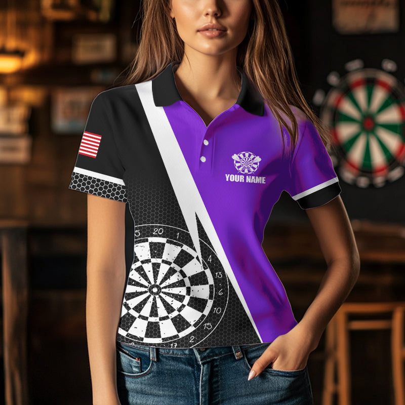 Black And Purple Grunge Dartboard Women Darts Polo & Quarter Zip For Women Custom Dart Jersey Uniform TDM3645