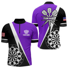 Load image into Gallery viewer, Black And Purple Grunge Dartboard Men Darts Polo &amp; Quarter Zip For Men Custom Dart Jersey Uniform TDM3645