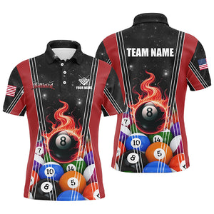 Personalized Red 8 Ball Pool Fire Flame Billiard Balls Men Polo Shirts Custom Billiard Team Jerseys TDM1312