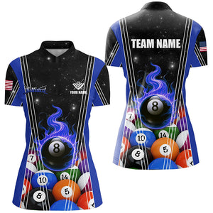 Blue 8 Ball Pool Fire Flame Billiard Balls Women Quarter-Zip Shirts Custom Billiard Jerseys TDM1313