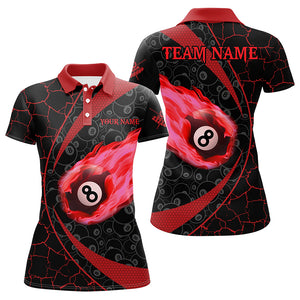 Personalized Black Red Billiard Fire Flame Women Polo Shirts Custom Name 8 Ball Pool Team Shirts TDM1316