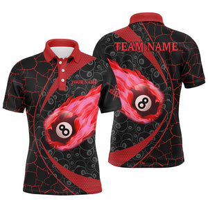 Personalized Black Red Billiard Fire Flame Men Polo Shirts Custom Name 8 Ball Pool Team Shirts TDM1316